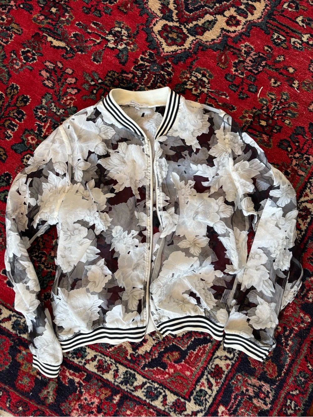 Lucy Paris Burning Man Flower See-Through Jacket Black and White